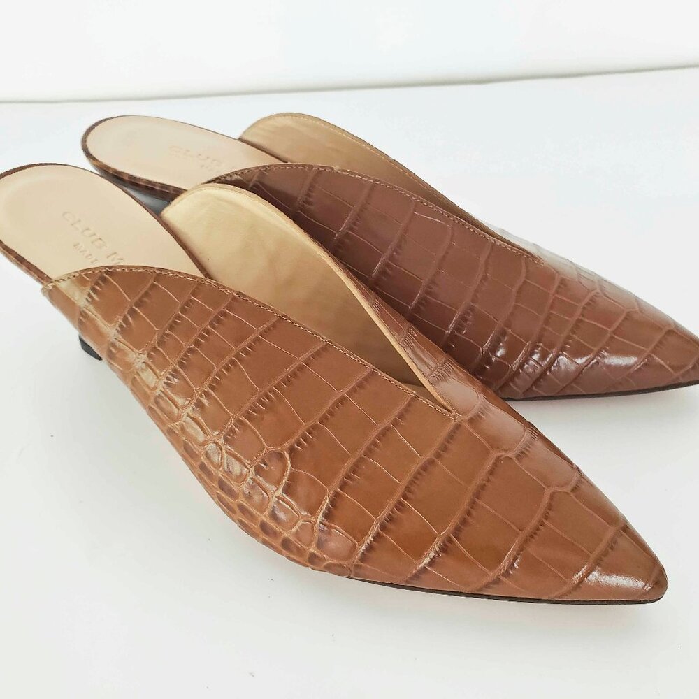Club Monaco Nahdine Crocodile Print Brown Leather Ladies Mule Size 7.5